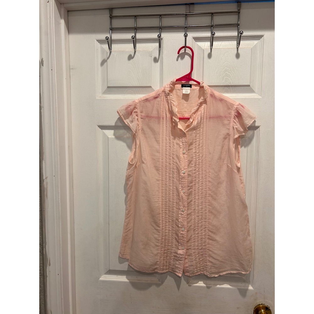 J.Crew Womens Pink Cotton Silk Ruffle Pintuck Flutter Blouse L Cottagecore